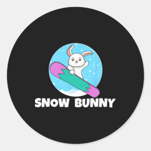Sticker Rond Lapin de neige Bunny mignon Hiver Neige Skiant Amo