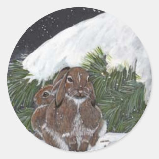 Sticker Rond Lapin de Noël