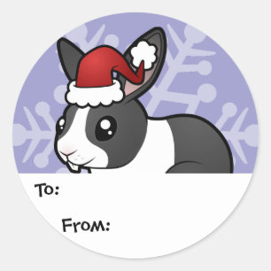 Sticker Rond Lapin de Noël (oreille tombante poil lisse)