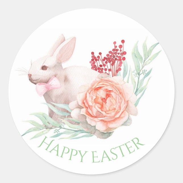 Sticker Rond Lapin de Pâques aquarelle (Devant)