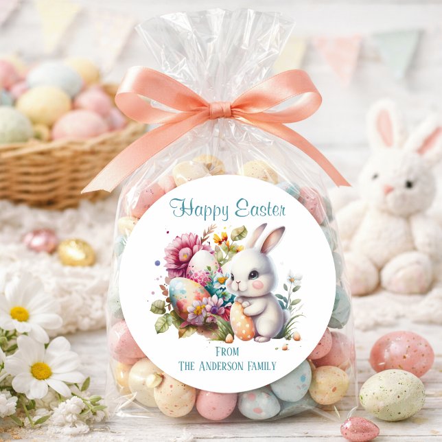 Sticker Rond Lapin de Pâques aquarelle adorable (Créateur téléchargé)