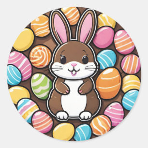 Sticker Rond Lapin de Pâques au chocolat ludique et coloré Auto