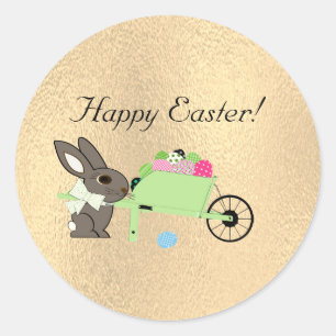 Sticker Rond Lapin de Pâques avec brouette