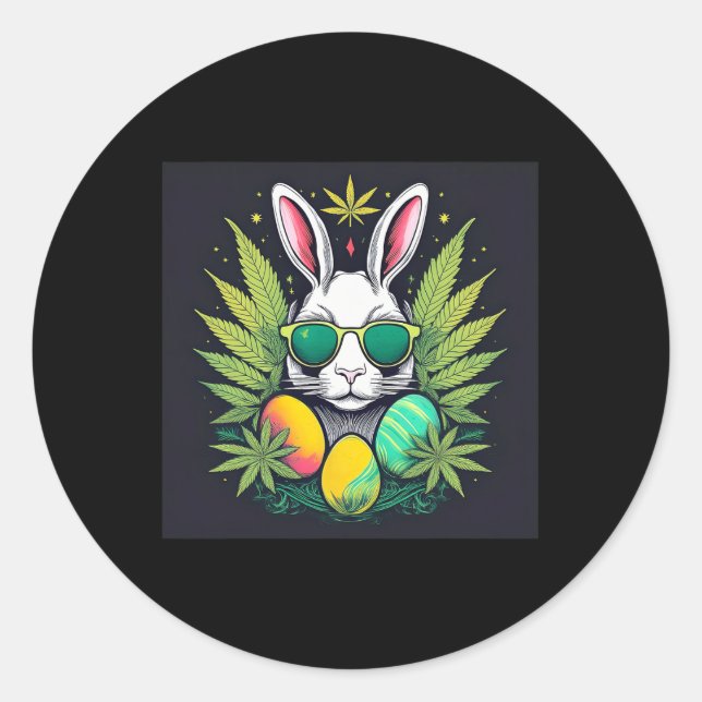 Sticker Rond Lapin De Pâques Avec Jour Feuille (Devant)
