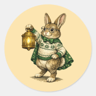 Sticker Rond Lapin de Pâques avec Lanterne