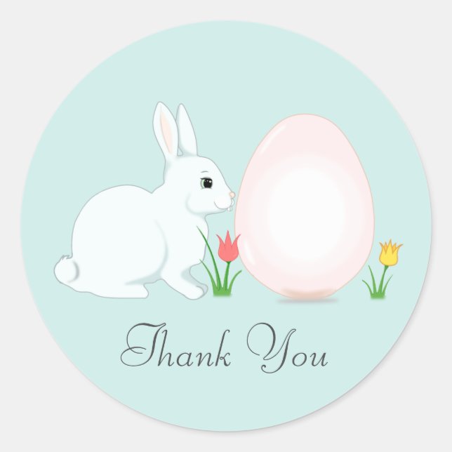 Sticker Rond Lapin de Pâques avec œuf Merci (Devant)