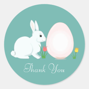 Sticker Rond Lapin de Pâques avec œuf Merci Classique Rond Stic