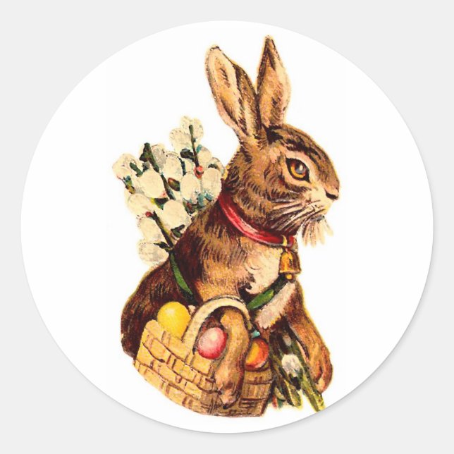 Sticker Rond Lapin de Pâques avec oeufs et fleurs (Devant)
