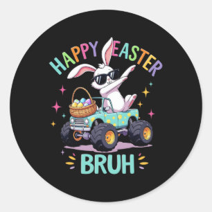 Sticker Rond Lapin de Pâques Bruh Dabbing Camion Monstre Amour