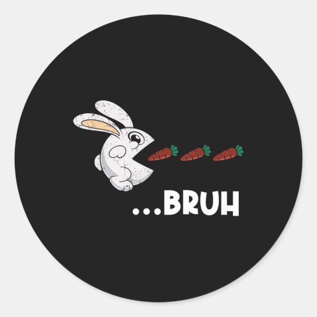 Sticker Rond Lapin de Pâques Bruh mangeant des carottes en choc (Devant)