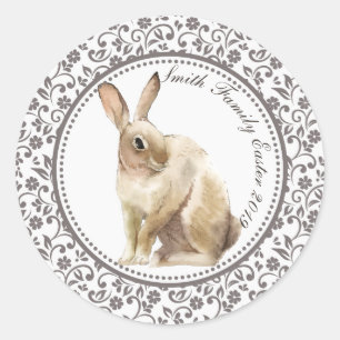 Sticker Rond Lapin de Pâques brun personnalisé
