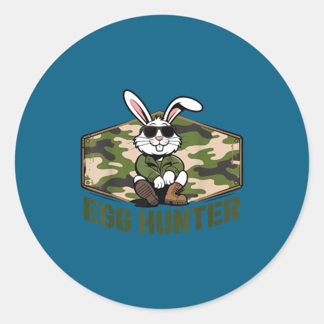 Sticker Rond Lapin de Pâques cool chasseur d'oeufs camouflage m (Devant)