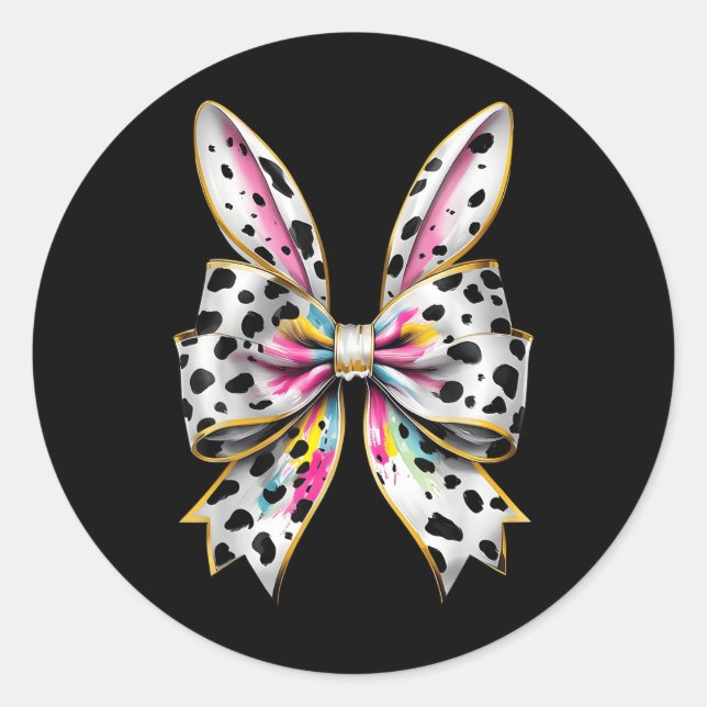 Sticker Rond Lapin de Pâques Coquette Bow Bonne fille de Pâques (Devant)
