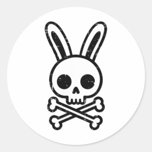 Sticker Rond Lapin de Pâques Crâne Os Croix Lapin Gothique Homm