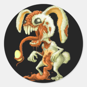 Sticker Rond Lapin de Pâques de zombi