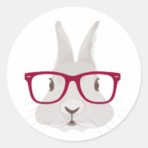 Sticker Rond Lapin de Pâques drôle de hippie avec les verres