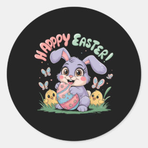 Sticker Rond Lapin de Pâques drôle et heureux pour tout-petit E