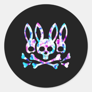 Sticker Rond Lapin de Pâques drôle Rétro Tie Dye Lapin Crâne Cr