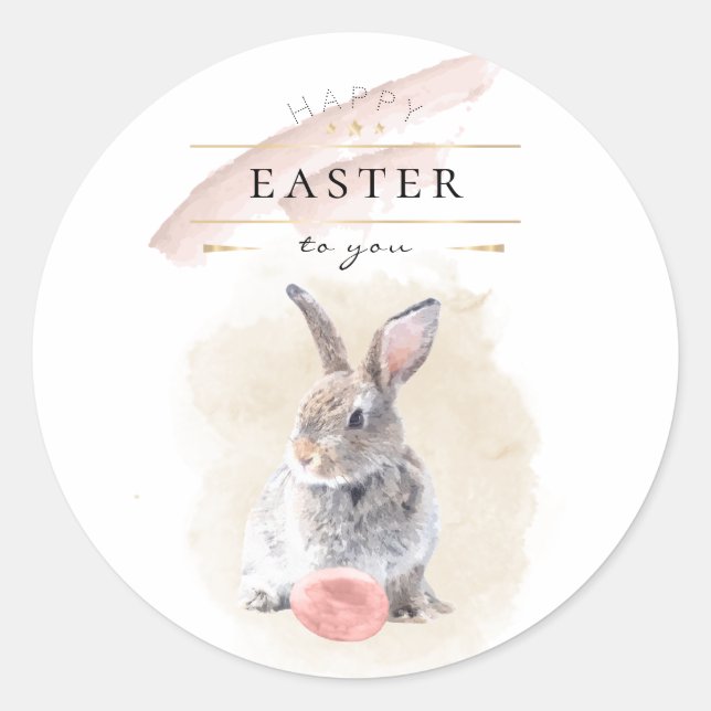 Sticker Rond Lapin de Pâques élégant | Happy Easter Watercolor  (Devant)