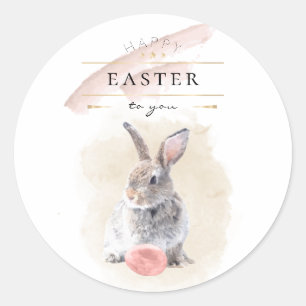 Sticker Rond Lapin de Pâques élégant   Joyeux aquarelle de P