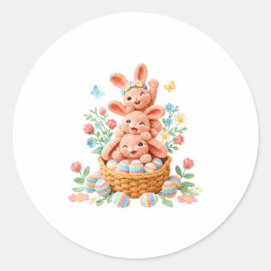 Sticker Rond Lapin de Pâques en fil crochet visage de lapin mig
