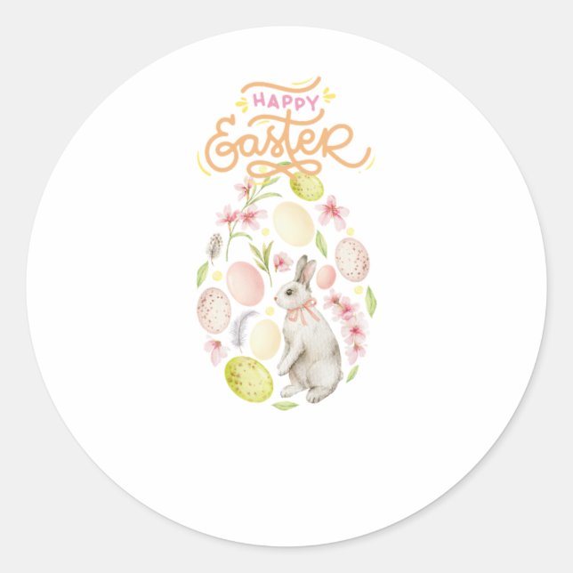 Sticker Rond Lapin de Pâques et œufs à l'aquarelle (Devant)