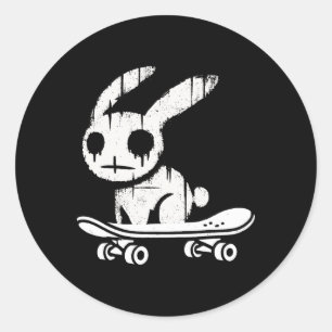 Sticker Rond Lapin de Pâques flippant en skateboard Alt Goth Gr