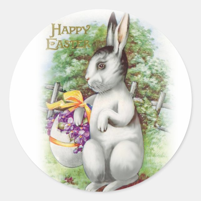 Sticker Rond Lapin de Pâques Floral (Devant)