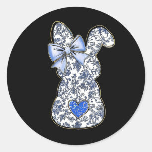 Sticker Rond Lapin de Pâques Floral Chinoiserie Avec Un Joli Nœ
