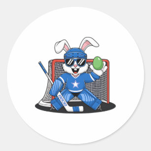 Sticker Rond Lapin de Pâques Gardien de but de hockey sur glace
