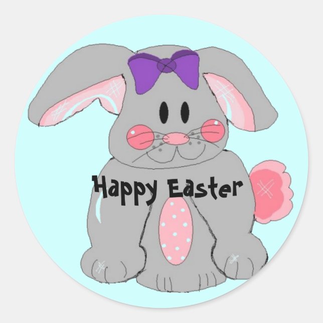 Sticker Rond Lapin de Pâques gris (Devant)
