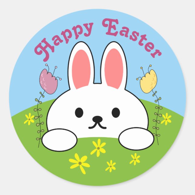 Sticker Rond Lapin de Pâques heureux (Devant)