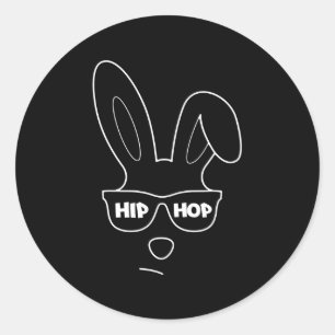 Sticker Rond Lapin De Pâques Hip hop Avec Lunettes De Soleil Dr