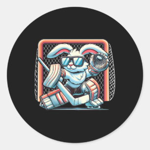 Sticker Rond Lapin de Pâques Jouant Hockey Goalie Rabbit Toddle