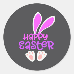 Sticker Rond Lapin de Pâques Joyeux Lapin Chasse aux Œufs Oreil