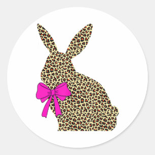 Sticker Rond Lapin de Pâques Leopard Plaid Buffalo Rabbit de Pâ