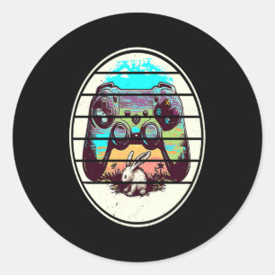 Sticker Rond Lapin de Pâques Manette de jeu vidéo Joueur Bo
