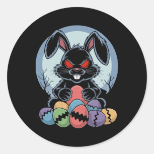 Sticker Rond Lapin de Pâques méchant Épouvantable Horreur Lapin