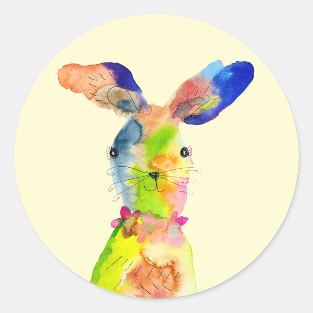 Sticker Rond Lapin de Pâques mignon  (Devant)