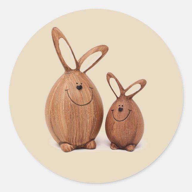Sticker Rond Lapin de Pâques mignon en bois (Devant)