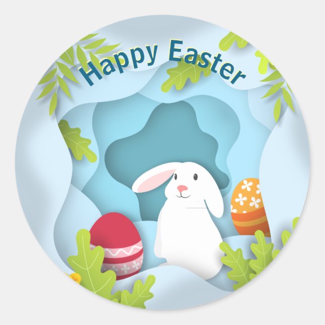 Sticker Rond Lapin de Pâques Moderne Joyeux I Design d'oeuf de  (Devant)