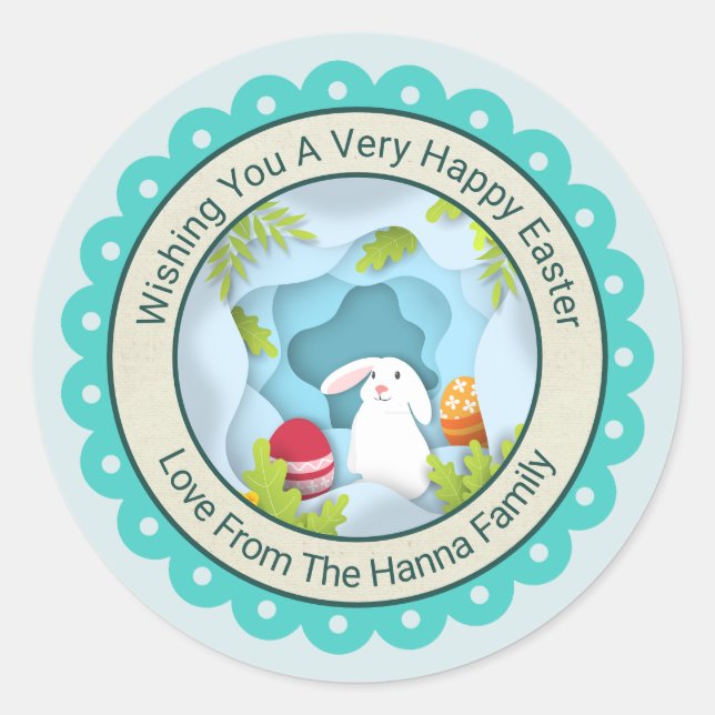 Sticker Rond Lapin de Pâques Moderne Joyeux I Design d'oeuf de  (Devant)