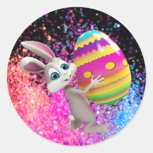 Sticker Rond Lapin de Pâques OEuf de Pâques Étincelle de vacanc