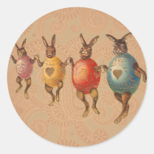 Sticker Rond Lapin de Pâques Œufs Dansants