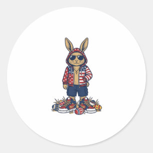 Sticker Rond Lapin de Pâques patriotique Vintage Vector T-Shirt