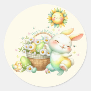 Sticker Rond Lapin de Pâques personnalisé à l'aquarelle