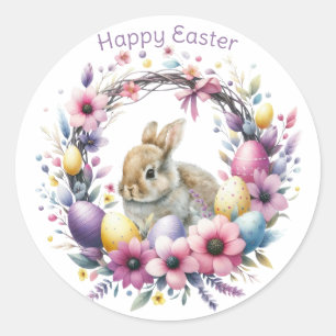 Sticker Rond Lapin de Pâques personnalisé à l'aquarelle