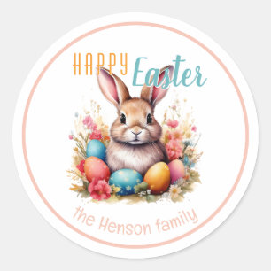 Sticker Rond Lapin de Pâques personnalisé Œufs Famille