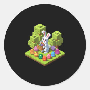 Sticker Rond Lapin de Pâques Pixel Fun de chasse aux œufs de jo