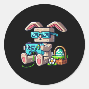 Sticker Rond Lapin de Pâques Pixel Gamer pour enfants adolescen